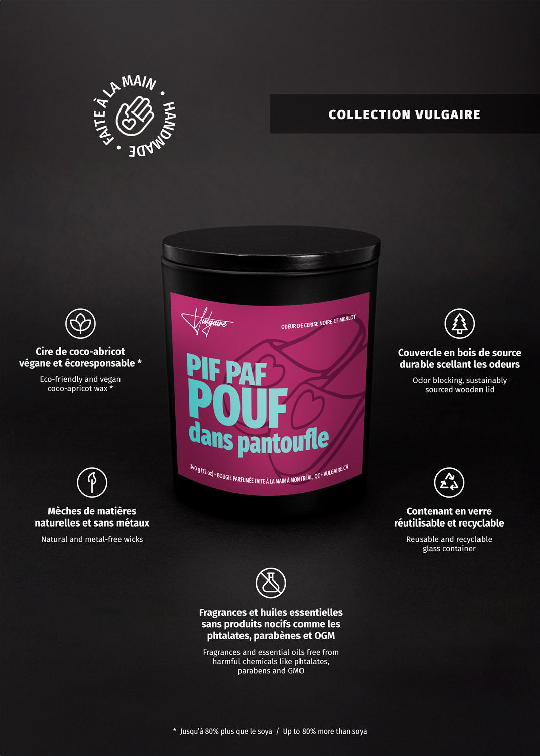 Bougie Pif, paf, pouf dans pantoufle