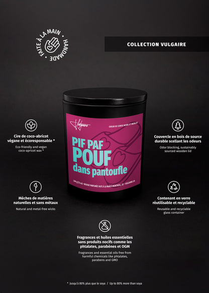Bougie Pif, paf, pouf dans pantoufle